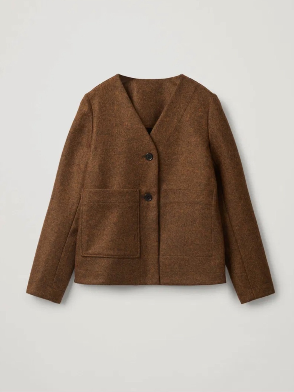 COS Brown Wool-Blend V-Neck Two-Button Jacket